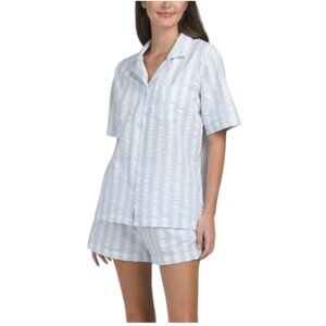8 OAK LANE 2pc Seersucker Striped Top And Boxer Shorts Pajama Set